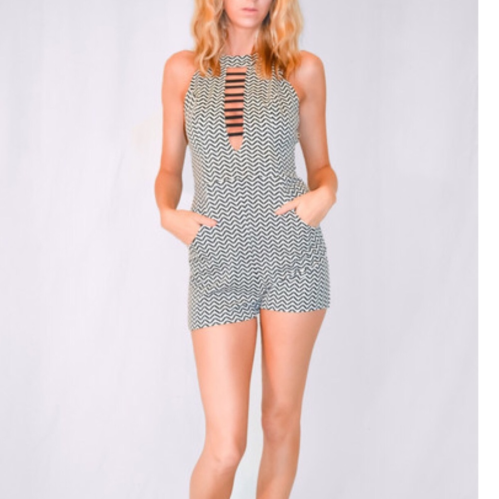 ARK & CO Chevron Black & White Romper